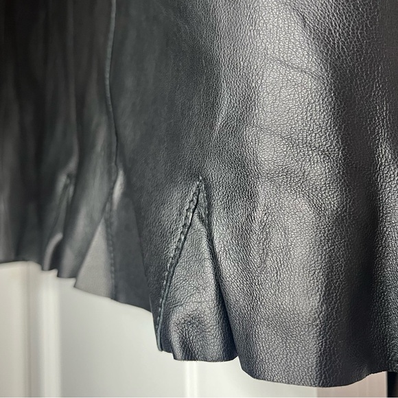 🔥Armani Collezioni Black Agnello Lamb Leather Pencil Skirt wRuffle Hem Holiday - Picture 7 of 13
